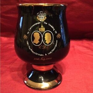 Prinknash Commemorative Charles & Diana Wedding Black and Gold Goblet